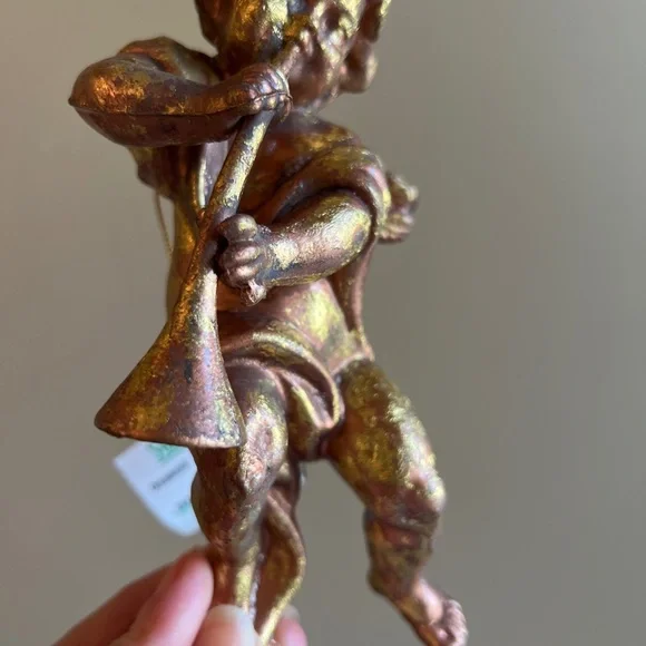 Set of (4) NWT Gold cherub angel w trumpet Christmas hanging ornaments 7” h x 4… - Picture 12 of 13